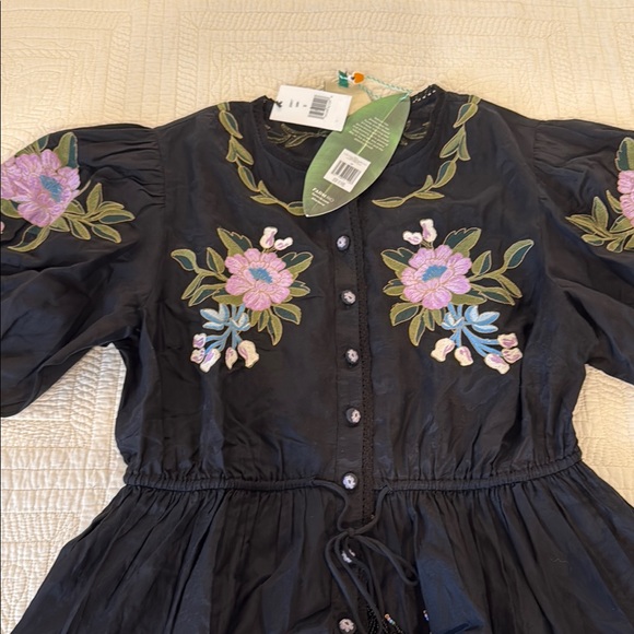 FARM Rio Black and Pink Blouse with Peter Pan Collar and Embellishments